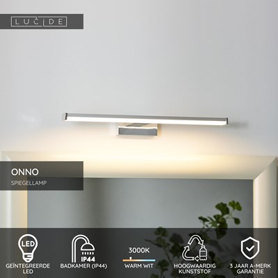Lucide ONNO - Spiegellamp Badkamer - LED - 1x8W 3000K - IP44 - Mat chroom